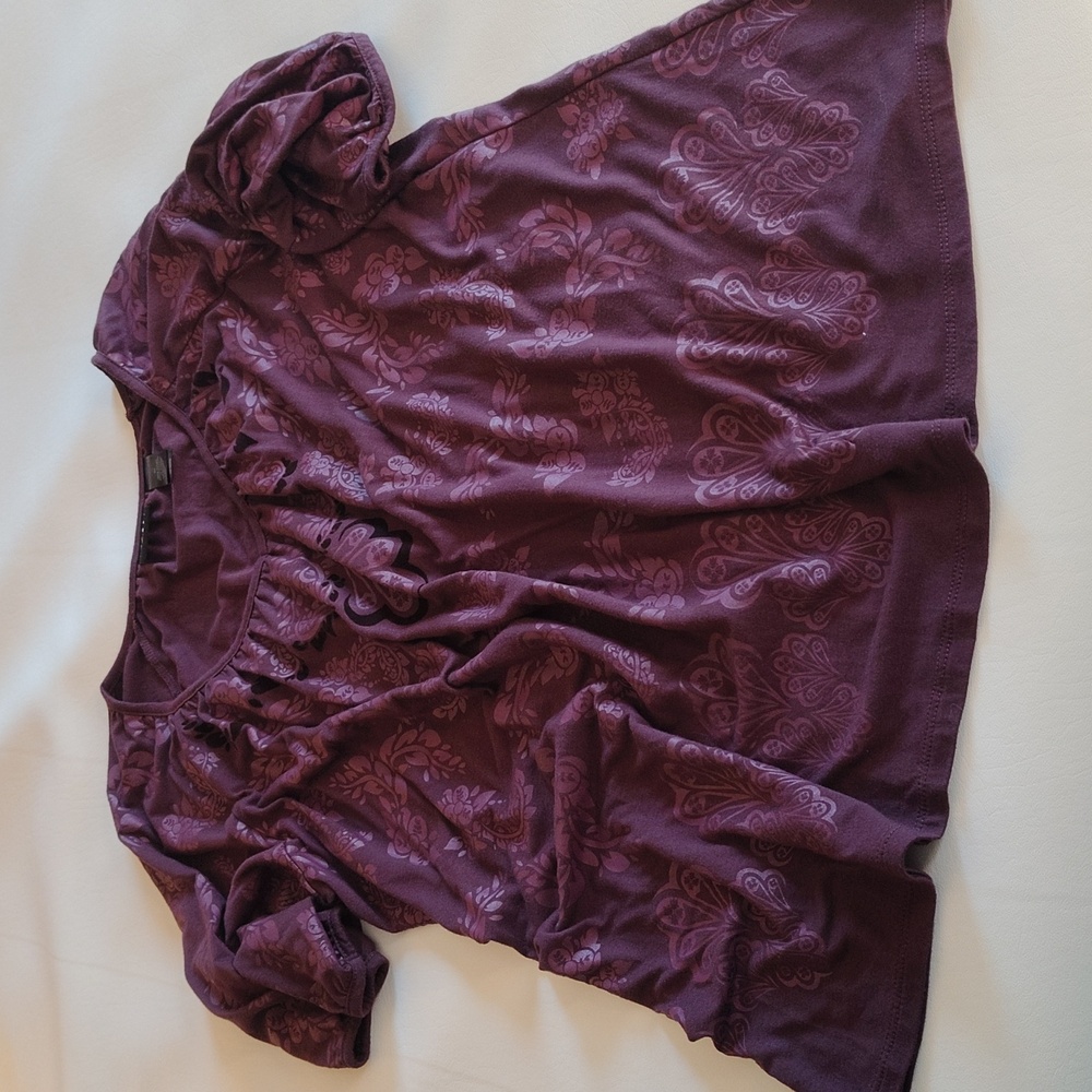 Axcess Jersey Knit Blouse 3X Purple Boho Print Casual Spring SummerV Neck